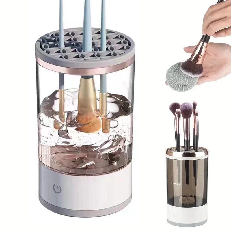 Beauty Makeup Brushes - เครื่องทำความสะอาดแปรงแต่งหน้าไฟฟ้าอัตโนมัติ แบบพกพา ใช้พอร์ต USB พร้อมที่เก็บแปรงอายแชโดว์ และเครื่องอบแห้ง