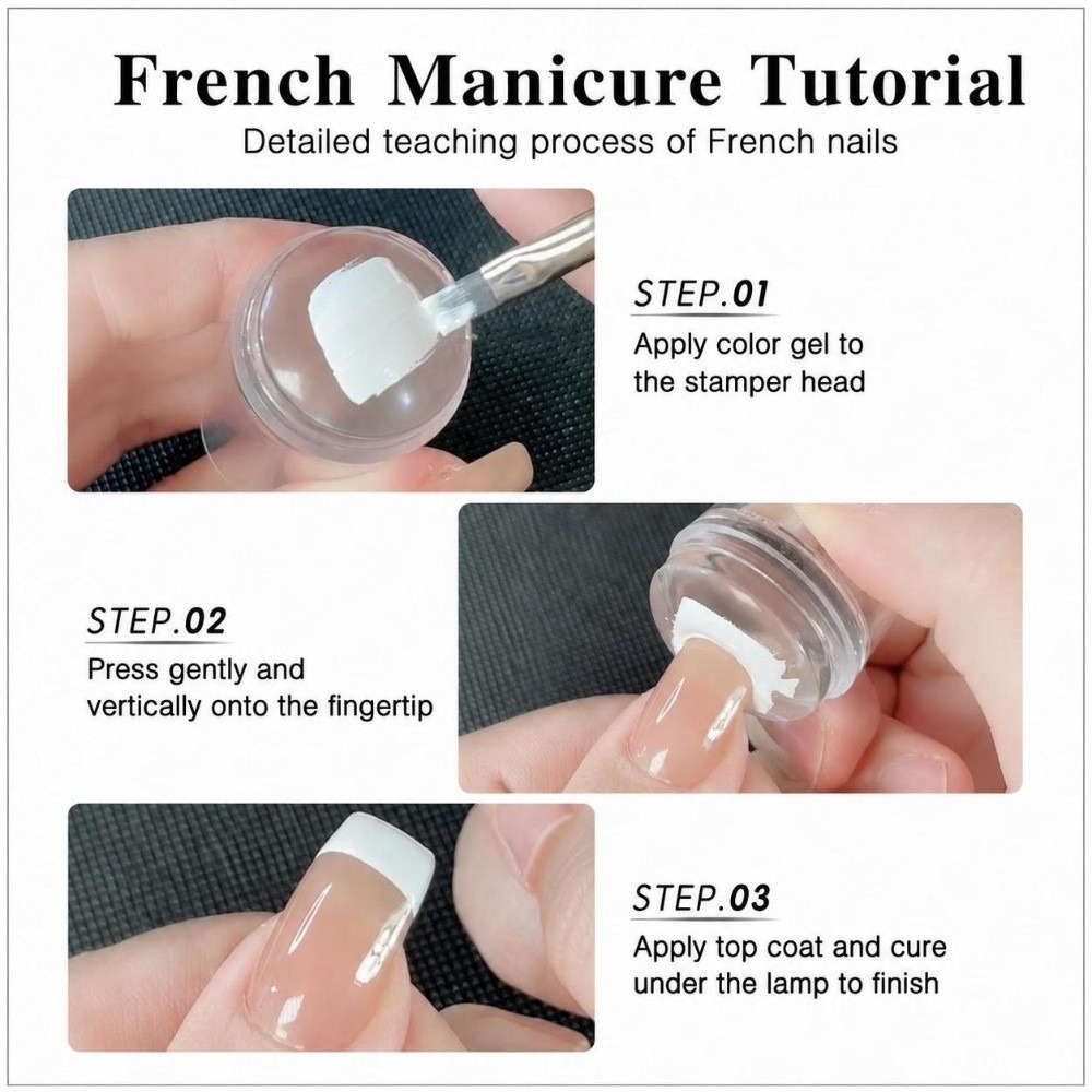 Nail Art Stamping Kit - แม่พิมพ์ซิลิโคนอเนกประสงค์สำหรับตกแต่งเล็บ แผ่นลายใสสำหรับปั๊มลายเล็บ อุปกรณ์ปั๊มลายเล็บแบบฝรั่งเศส สำหรับตกแต่งเล็บ