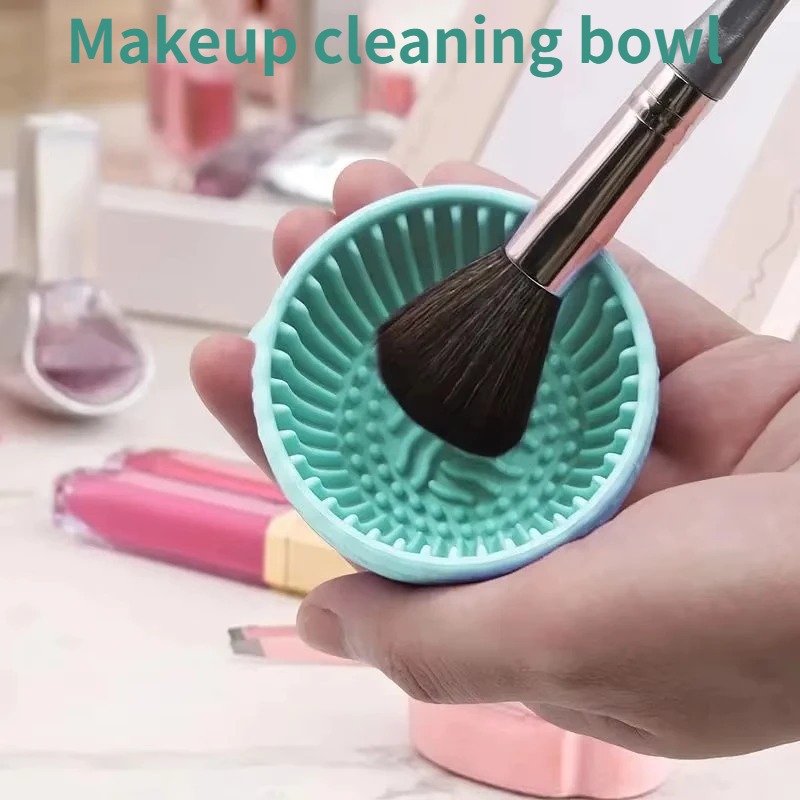 Beauty Makeup Brushes - ชามทำความสะอาดแปรงแต่งหน้าซิลิโคนแบบนุ่มพร้อมพัฟแป้งแบบพับได้ แผ่นทำความสะอาดแปรงอายแชโดว์ อุปกรณ์เสริมดูแลความงาม