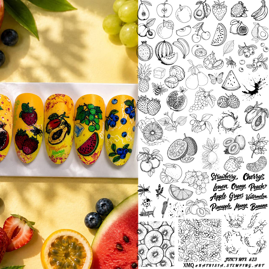 Nail Art Stamping Kit - แผ่นปั๊มลายเล็บ XMQ ลายผลไม้ ลายเค้ก ชุดแสตมป์ทำเล็บ สำหรับตกแต่งเล็บ