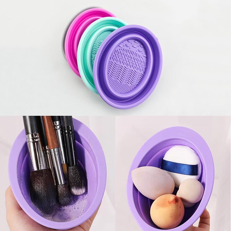 Beauty Makeup Brushes - ซิลิโคนแปรงแต่งหน้าแปรงแต่งหน้าพับแป้งพัฟทําความสะอาดชามแปรงอายแชโดว์ล้างทําความสะอาดเครื่องมือความงาม Scrubber กล่อง