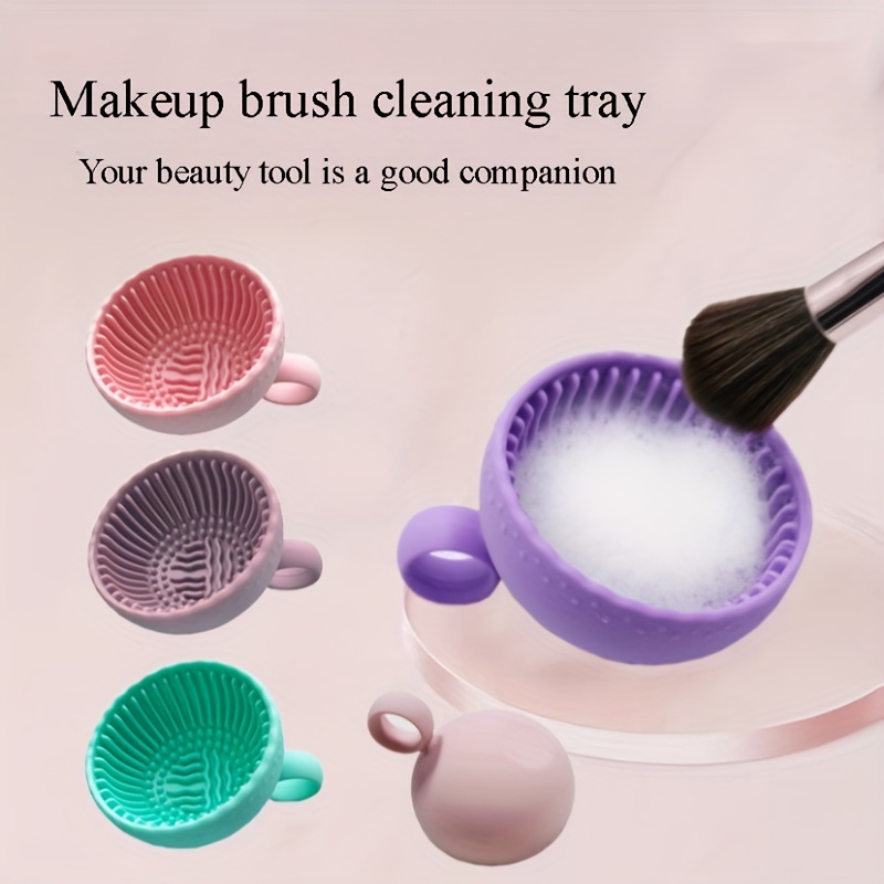 Beauty Makeup Brushes - ชามซิลิโคนสำหรับทำความสะอาดแป้งพัฟและแปรงแต่งหน้า พร้อมแผ่นรองนุ่มสำหรับล้าง อุปกรณ์เสริมความงาม กล่องทำความสะอาด