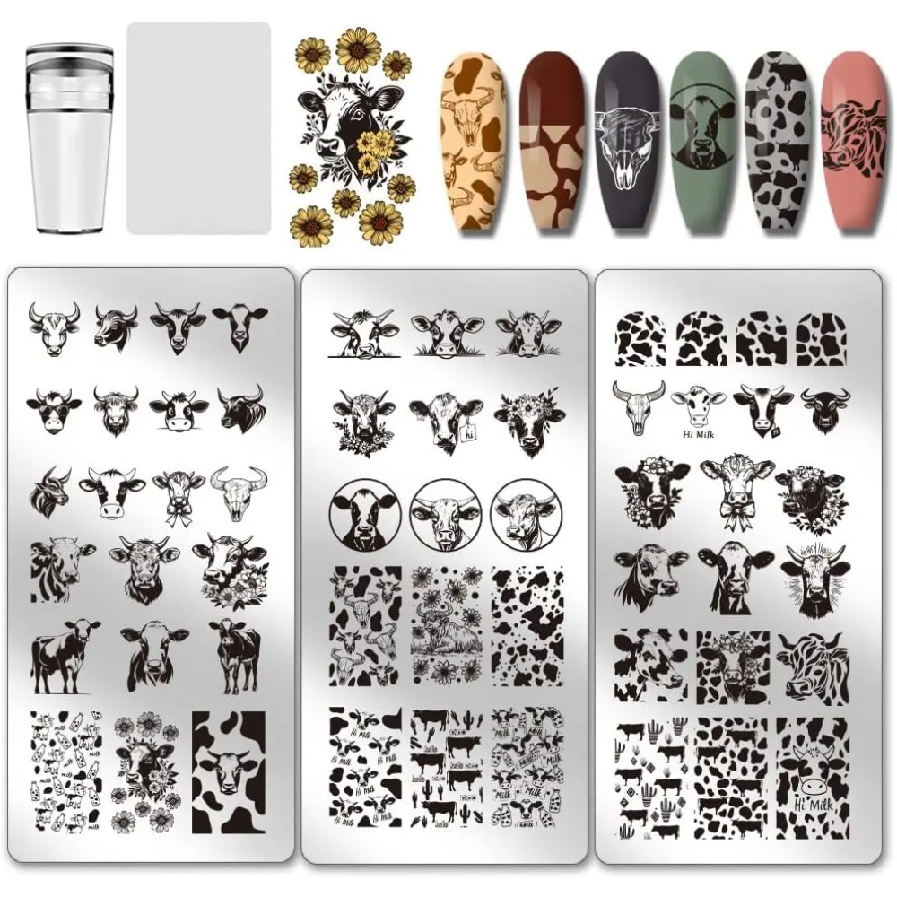Nail Art Stamping Kit - แผ่นปั๊มลายเล็บลายวัว 3 ชิ้น 56 แบบ ลายจุดวัว
