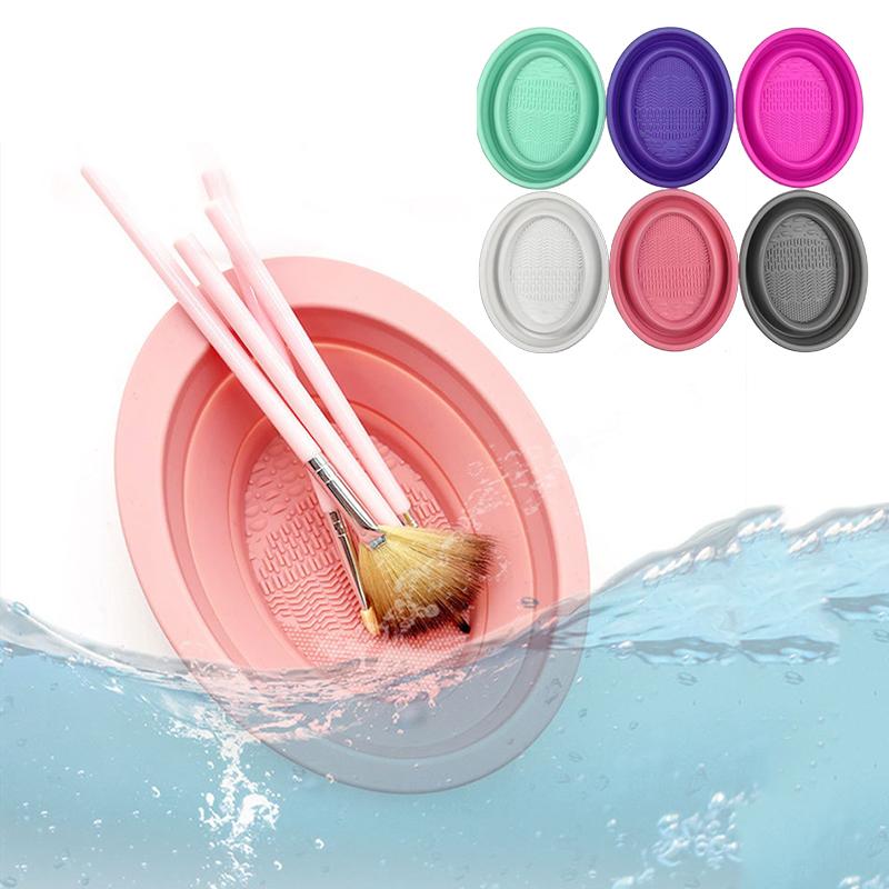 Beauty Makeup Brushes - ที่ทำความสะอาดแปรงแต่งหน้าซิลิโคนแบบนุ่ม พร้อมที่พับพัฟแป้ง ชามทำความสะอาดแปรงอายแชโดว์ แผ่นทำความสะอาดแปรงแต่งหน้า อุปกรณ์เสริมความงาม กล่องทำความสะอาดแปรง