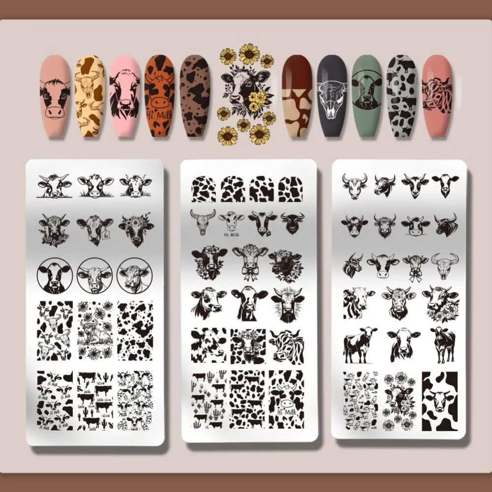 แผ่นปั๊มลายเล็บลายวัว 3 ชิ้น 5 - Nail Art Stamping Kit บทวิจารณ์และราคา