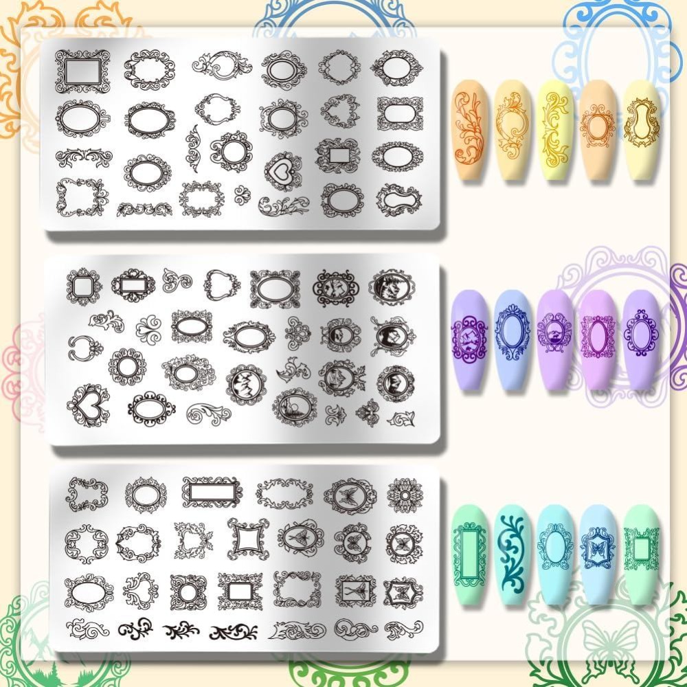 แผ่นปั๊มลายเล็บลายกรอบรูปวินเท - Nail Art Stamping Kit บทวิจารณ์และราคา