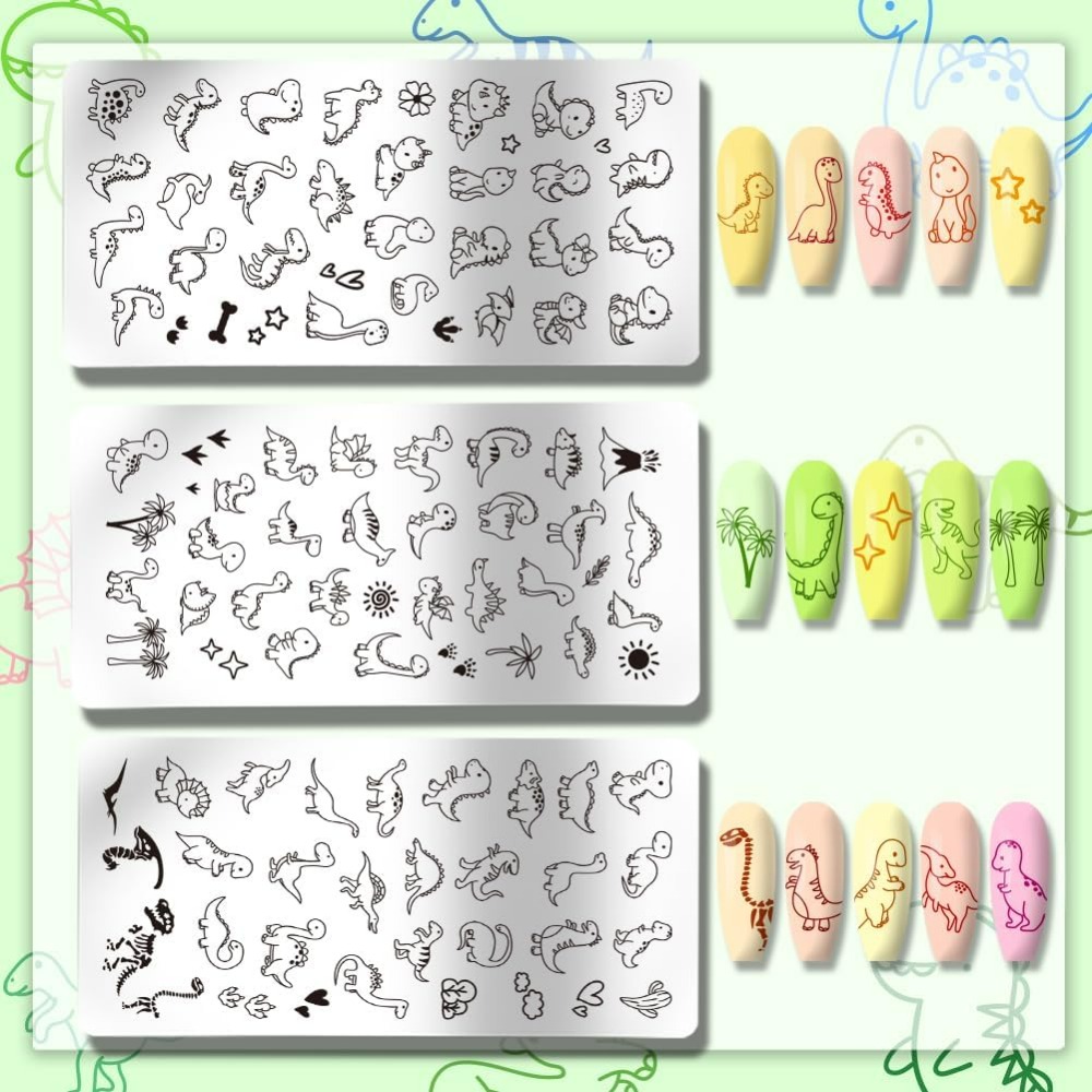 3 ชิ้นไดโนเสาร์แผ่นปั๊มเล็บไดโ - Nail Art Stamping Kit บทวิจารณ์และราคา